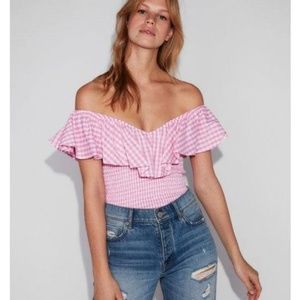 NWT express pink gingham smocked top sz large